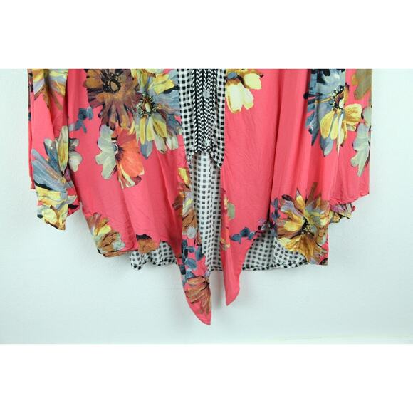 Spense Women's XL Blouse Popover Top Floral Multi Gingham Boho Relaxed Tie Front - Picture 4 of 6